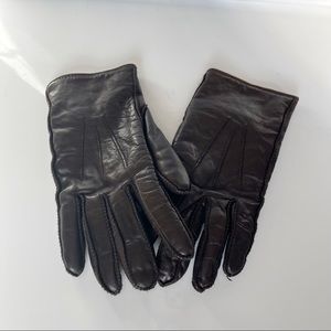Yves Saint Laurent genuine leather brown wool lined gloves